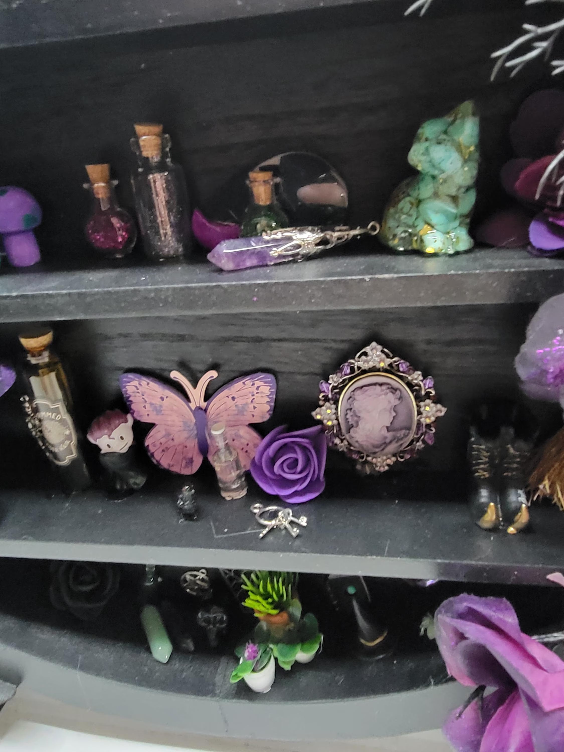 Large Cauldron Witch Shelf - Wooden Cabinet of Curiosities with Fairy Lights -  Gothic Miniature Apothecary Decor