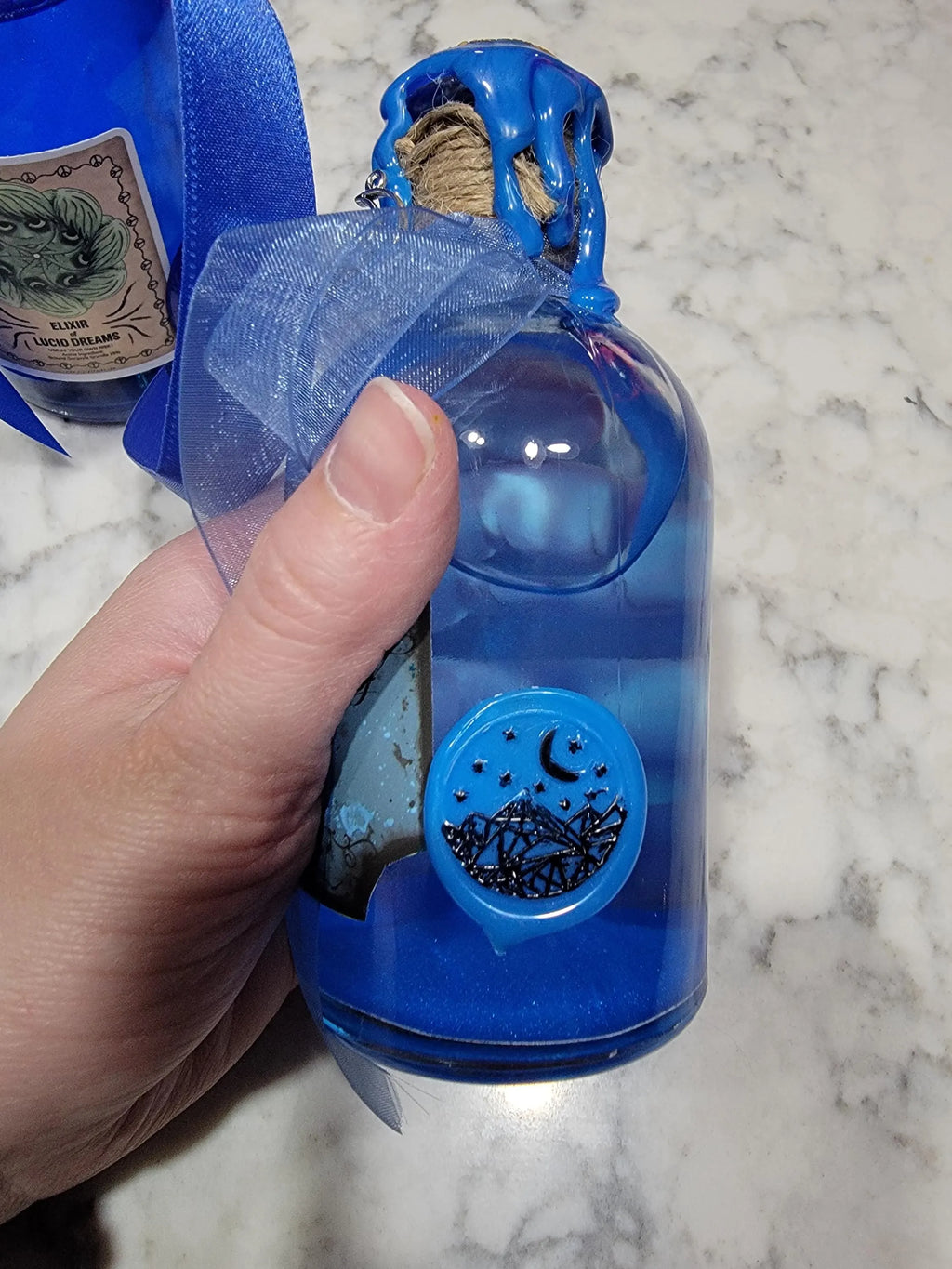 Swirling Blue Potion Bottle – Gothic Witch Decor – DND Display Prop – Fantasy LARP Accessory