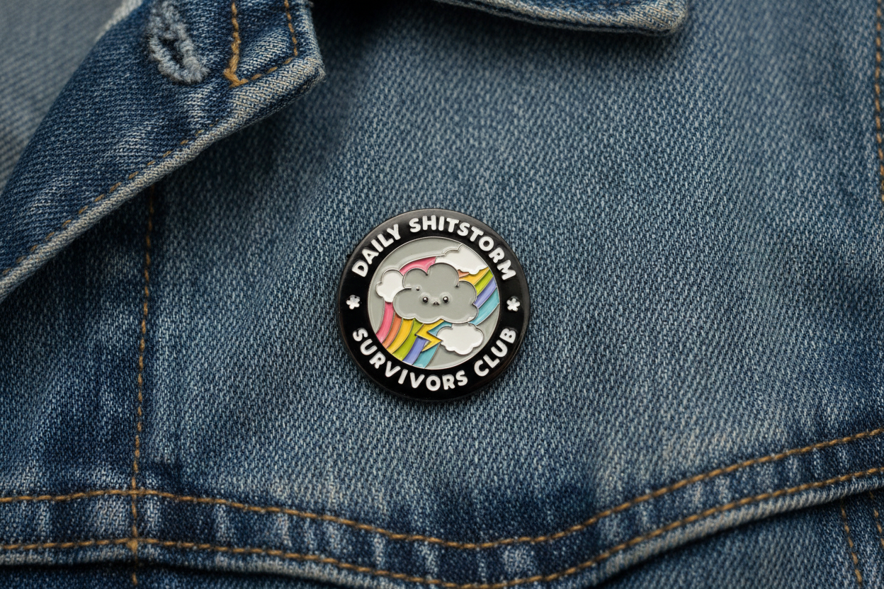 Daily Sh*tstorm Survivors Club Enamel Pin - Funny Office Humor Pin, Sarcastic Coworker Gift, Work Humor Lapel Pin