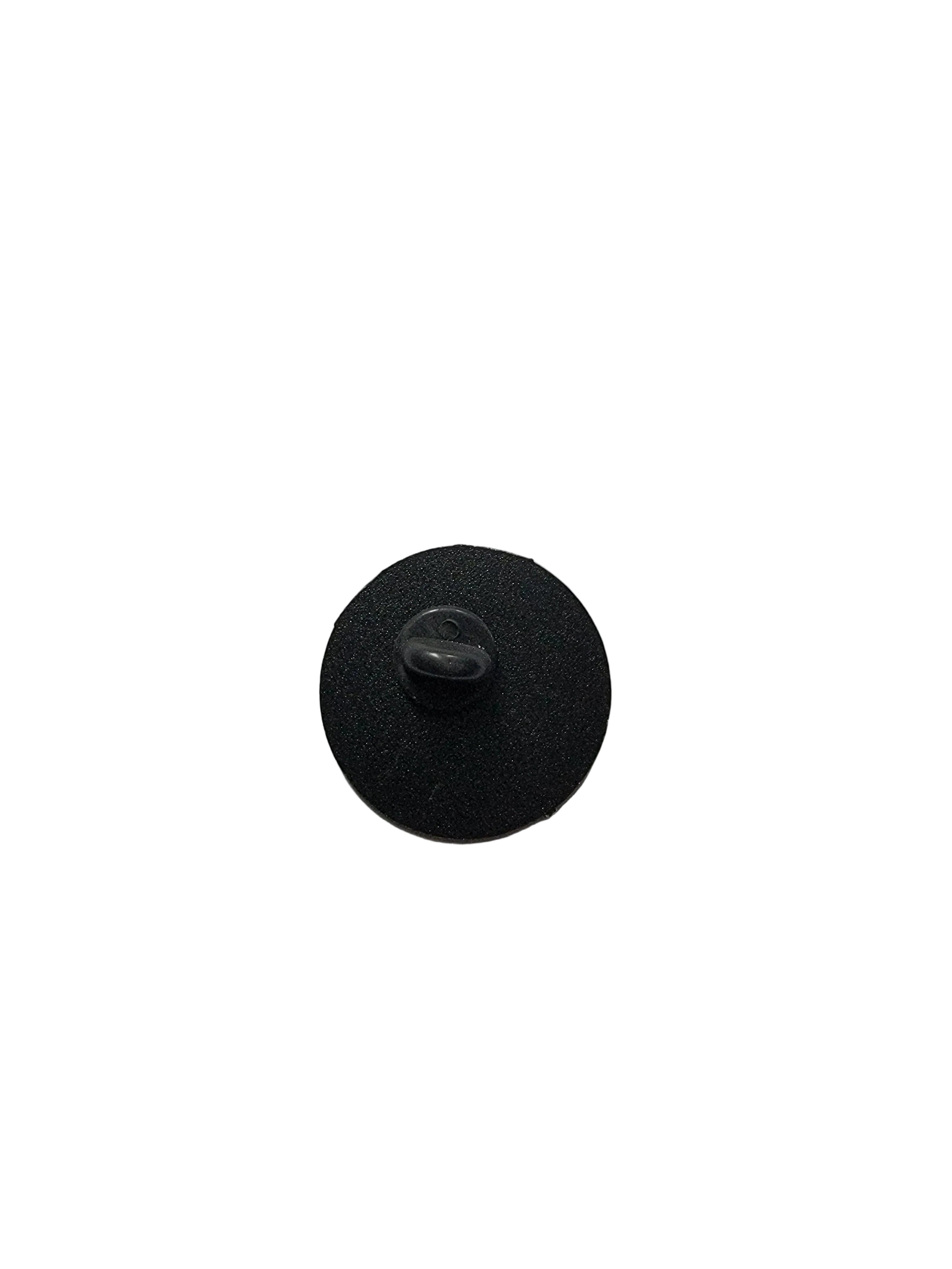 Black circular object on a white background