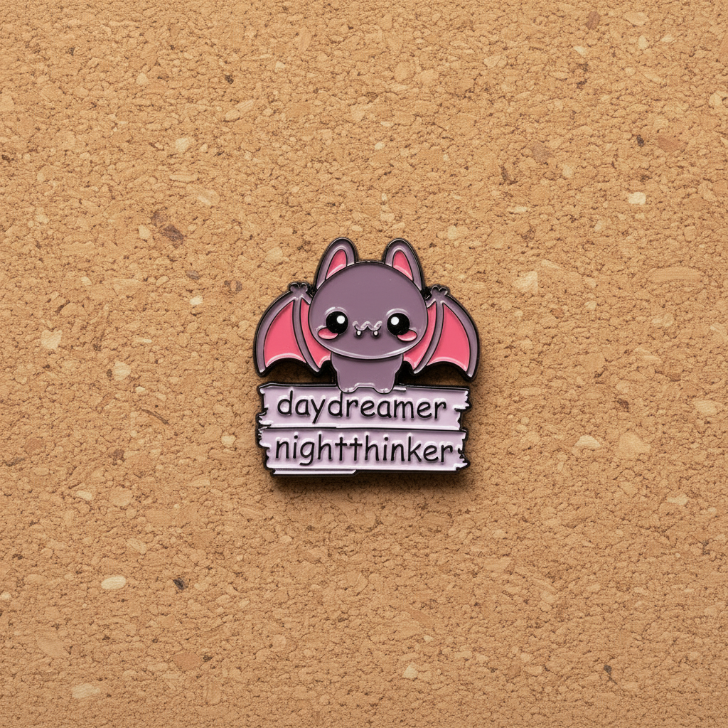 day dreamer night thinker enamel pin displayed on cork board cute enamel pin for collectors and display
