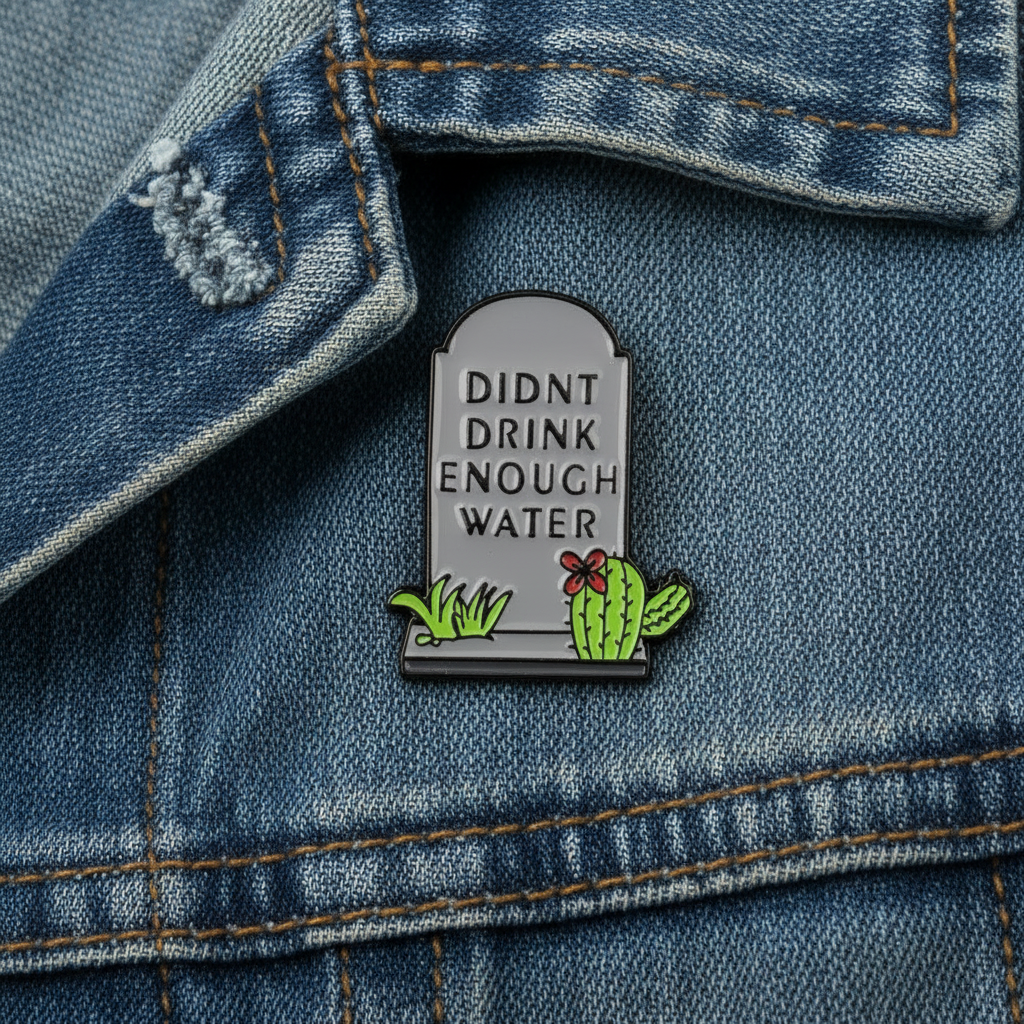 didn't drink enough water enamel pin worn on jacket lapel funny pin style for everyday wear