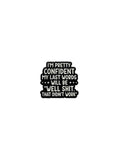 Black and white text badge on a gray background