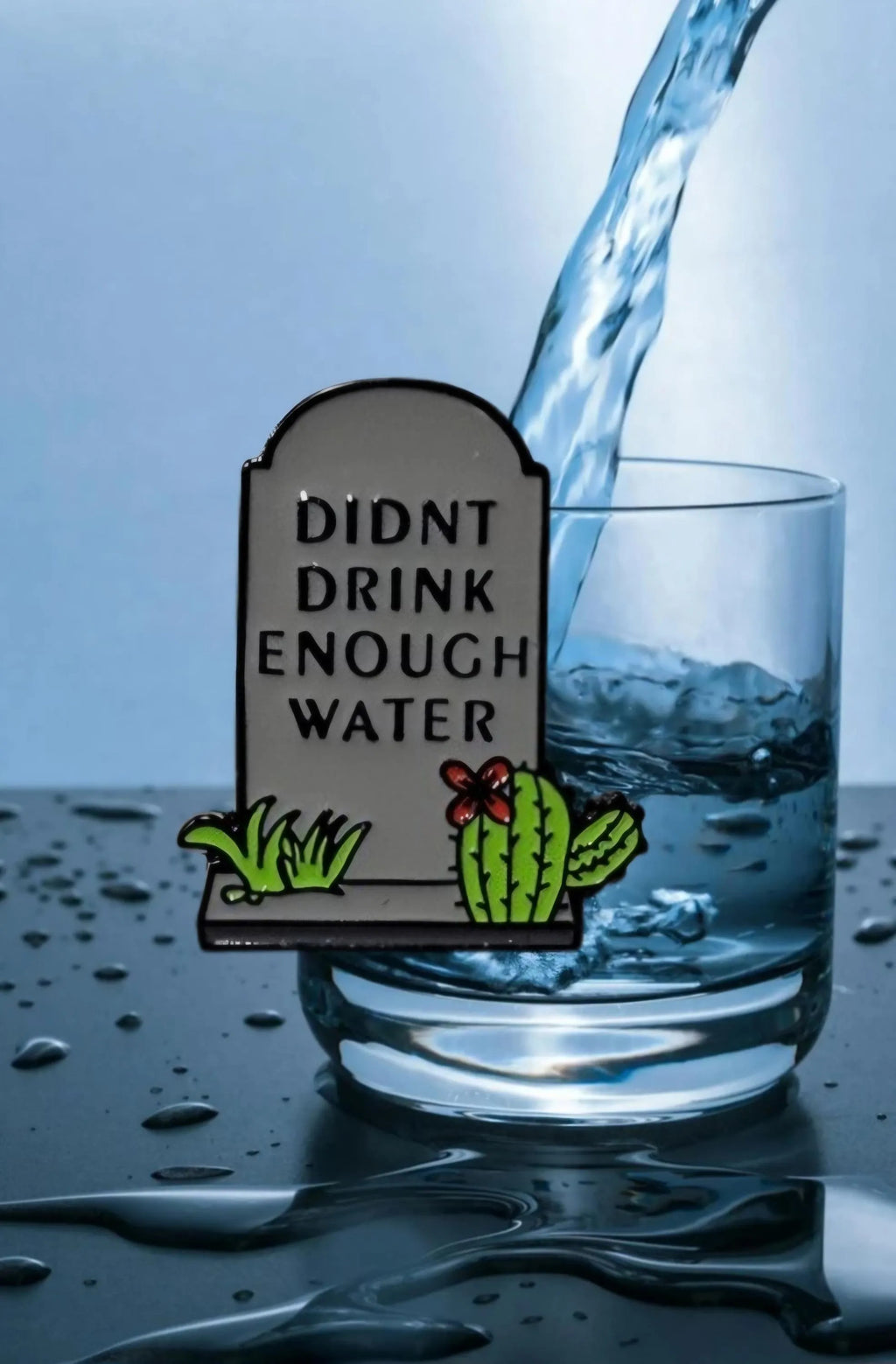 Didn't Drink Enough Water Enamel Pin- Funny Tombstone Goth Humor Lapel Pin- Relatable Dark Aesthetic Accessory