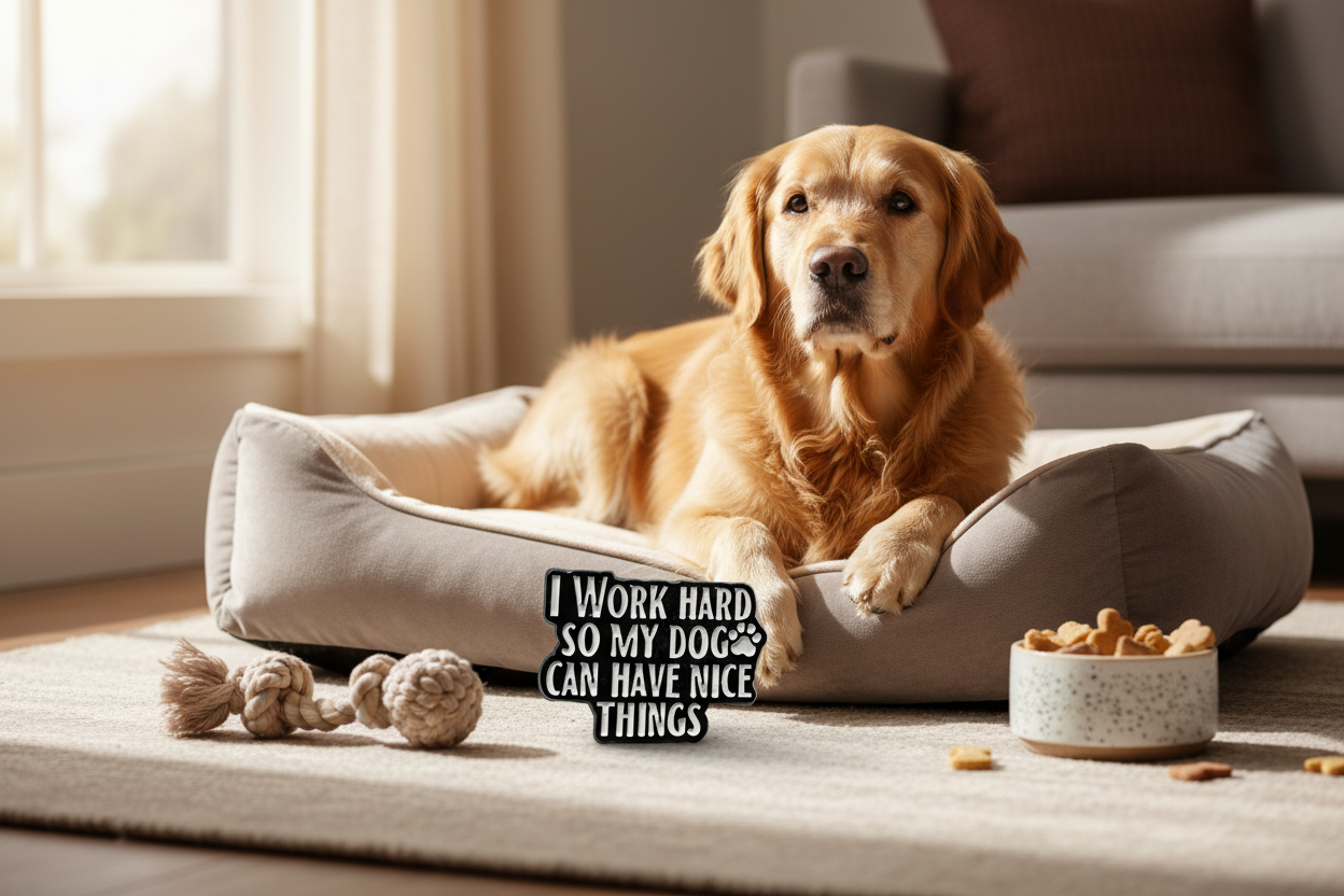 I Work Hard so My Dog Can Have Nice Things Enamel Pin - Pet Owner Pin, Dog Mom Gift, Lapel and Bookbag Pin