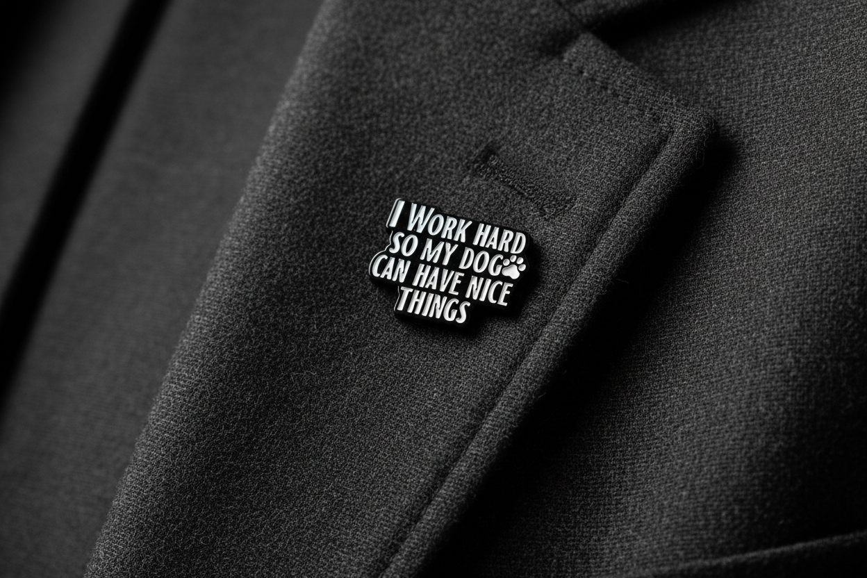 I Work Hard so My Dog Can Have Nice Things Enamel Pin - Pet Owner Pin, Dog Mom Gift, Lapel and Bookbag Pin
