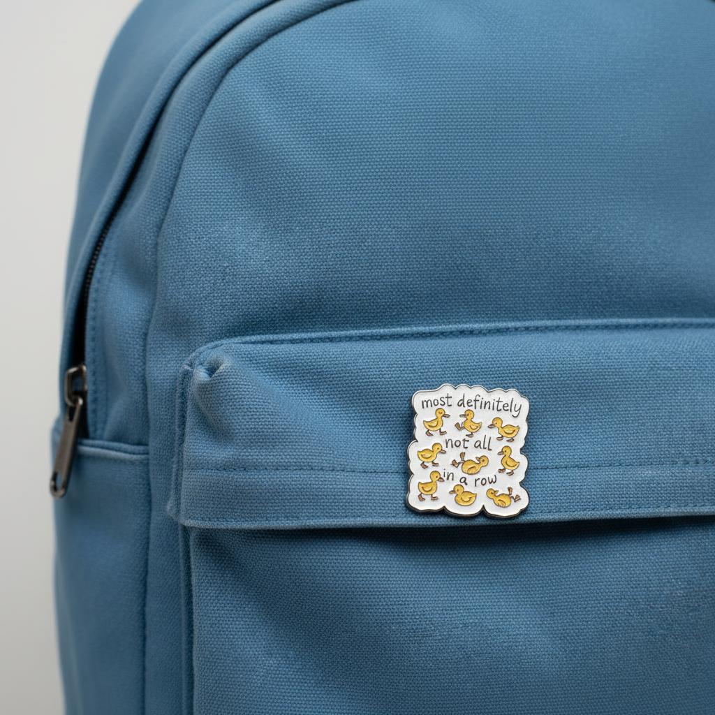 Most definitely not all in a row enamel pin on backpack animal accessory for customizing bags and school gear