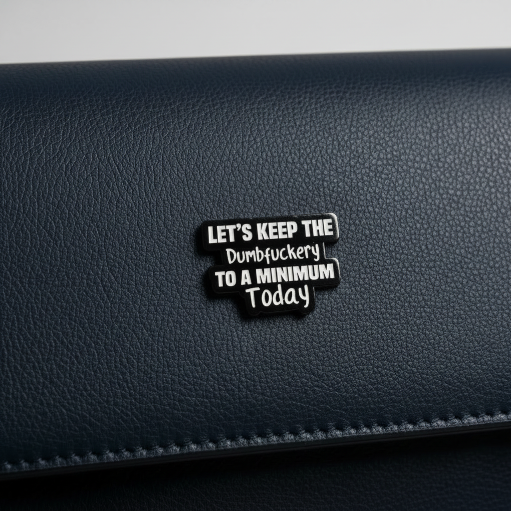 Let's keep the dumbfuckery to a minium today enamel pin attached to purse sassy brooch accessory for bags and personal style