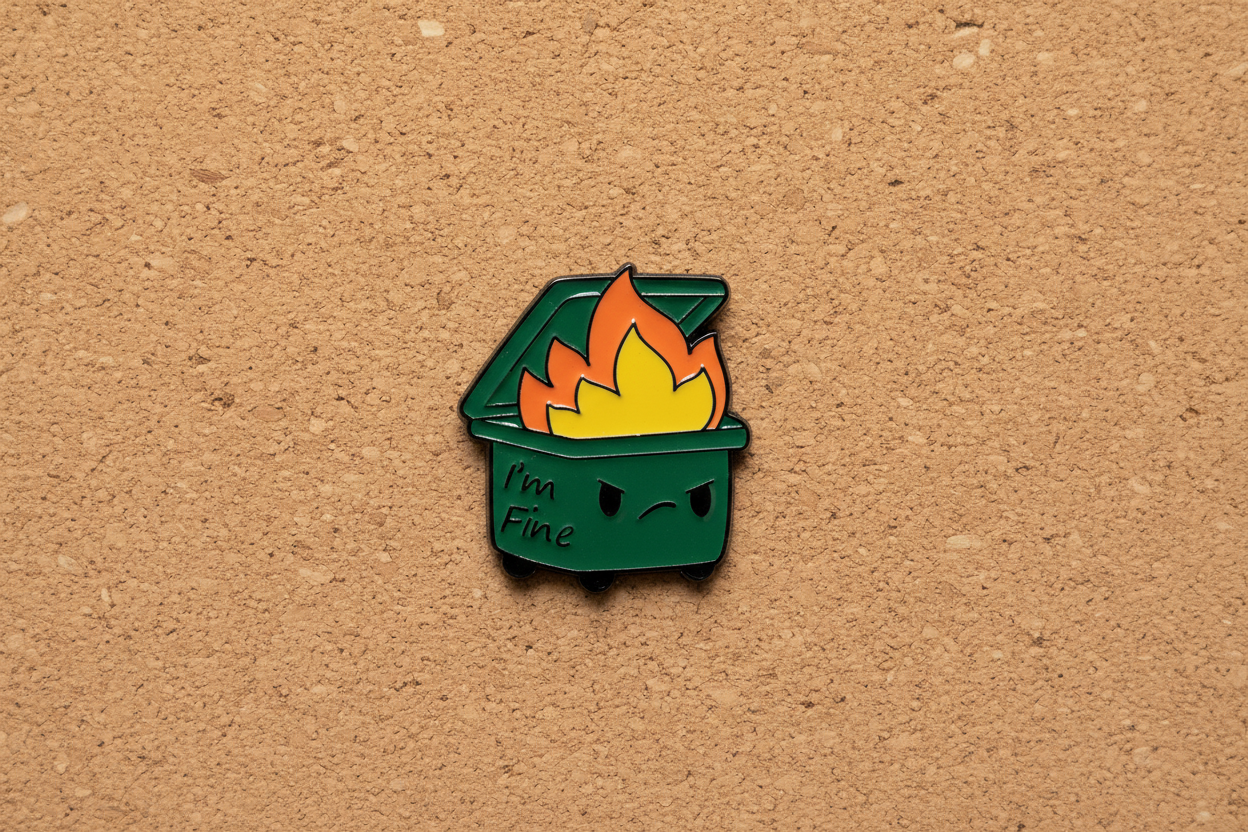 Dumpster Fire Enamel Pin - Funny Meme Humor, Coworker Gift, Lapel and Bookbag Pin