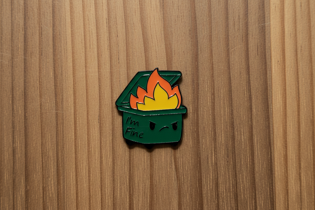 Dumpster Fire Enamel Pin - Funny Meme Humor, Coworker Gift, Lapel and Bookbag Pin