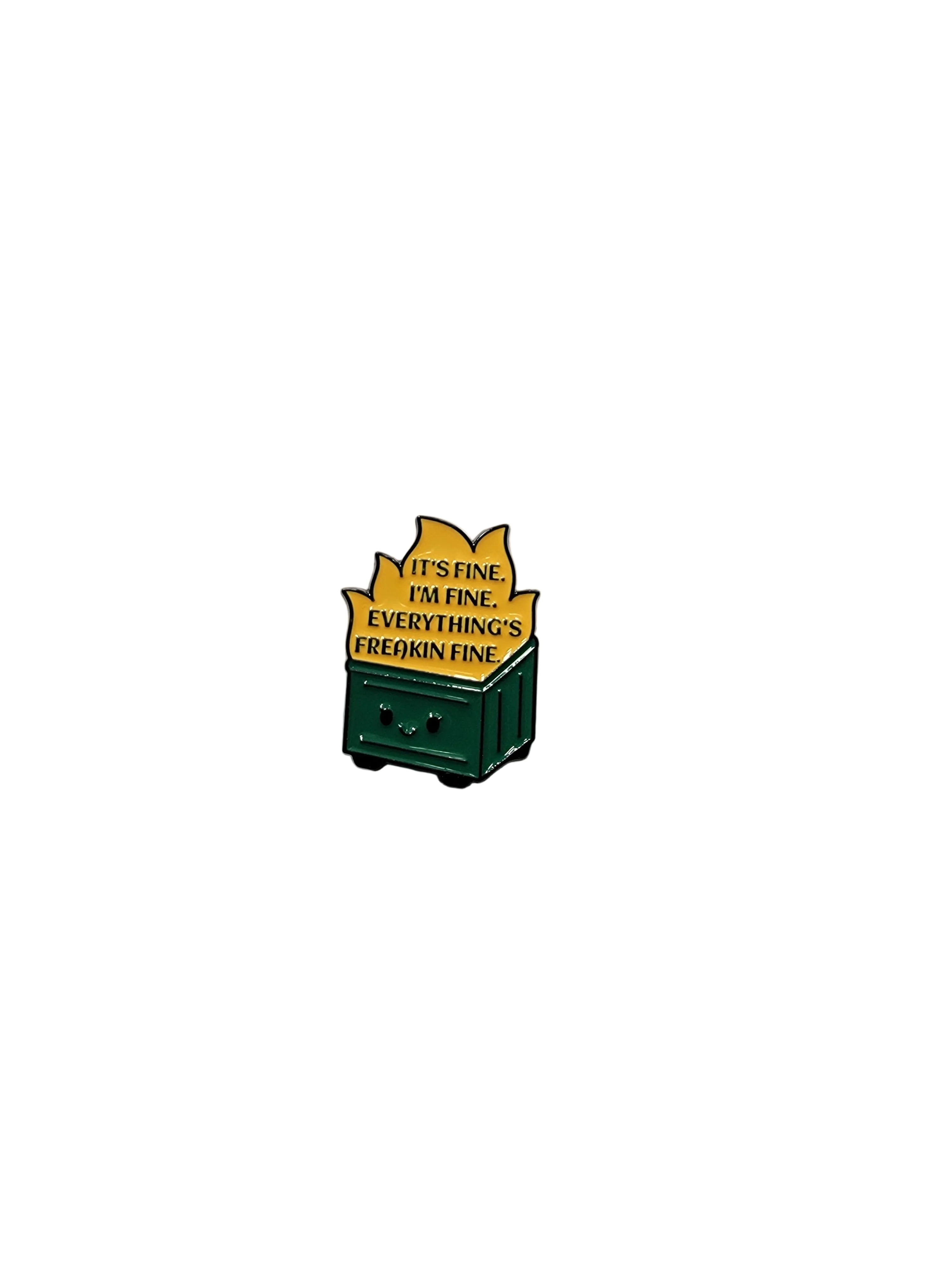 green dumpster fire with a face on a white background