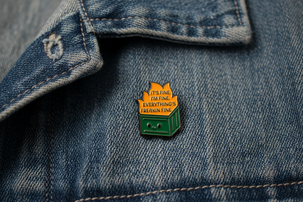 Dumpster Fire Enamel Pin - Funny Meme Humor, Coworker Gift, Lapel and Bookbag Pin