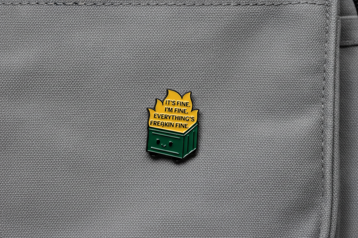 Dumpster Fire Enamel Pin - Funny Meme Humor, Coworker Gift, Lapel and Bookbag Pin