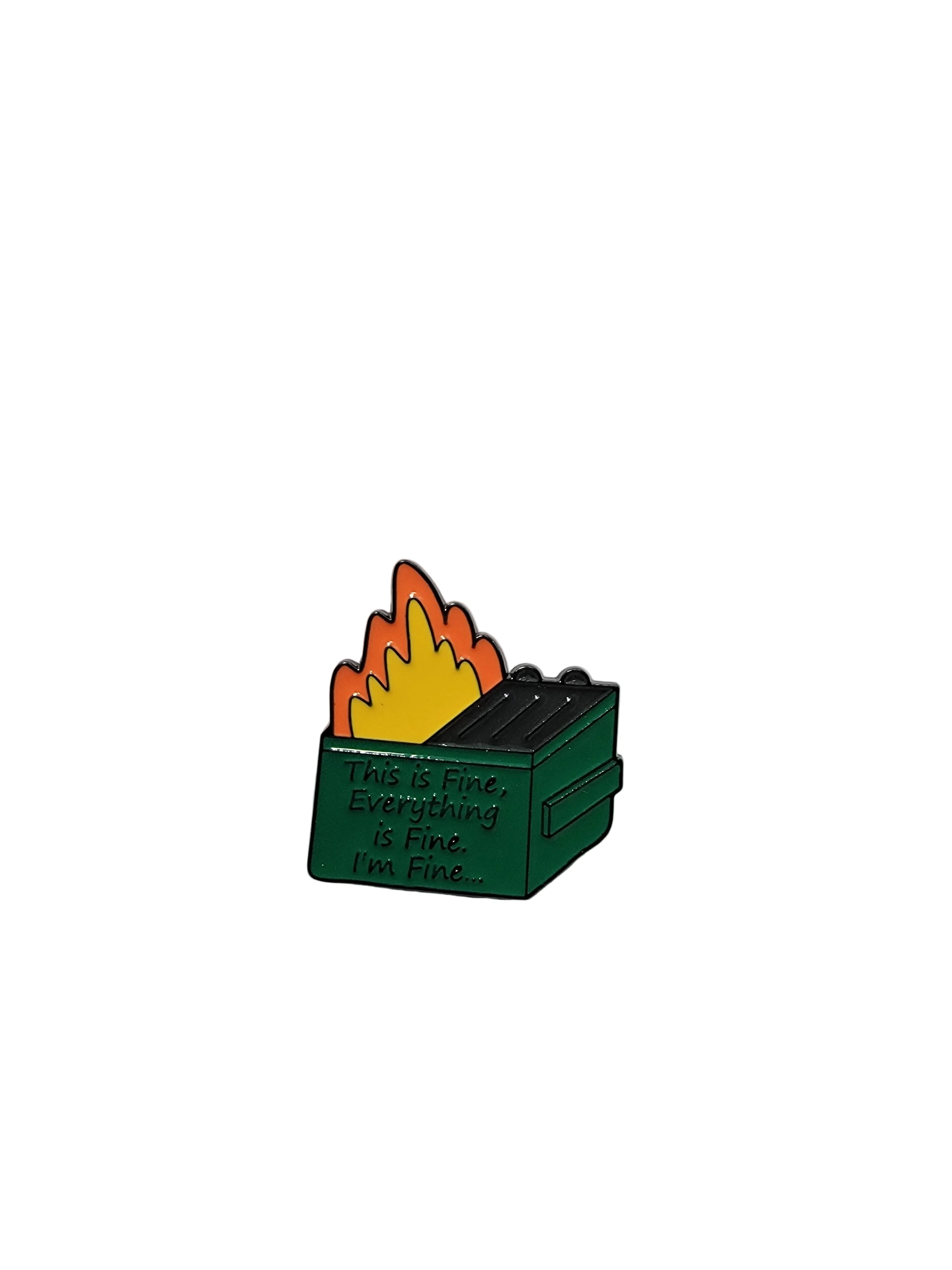 green dumpster with text on a white background