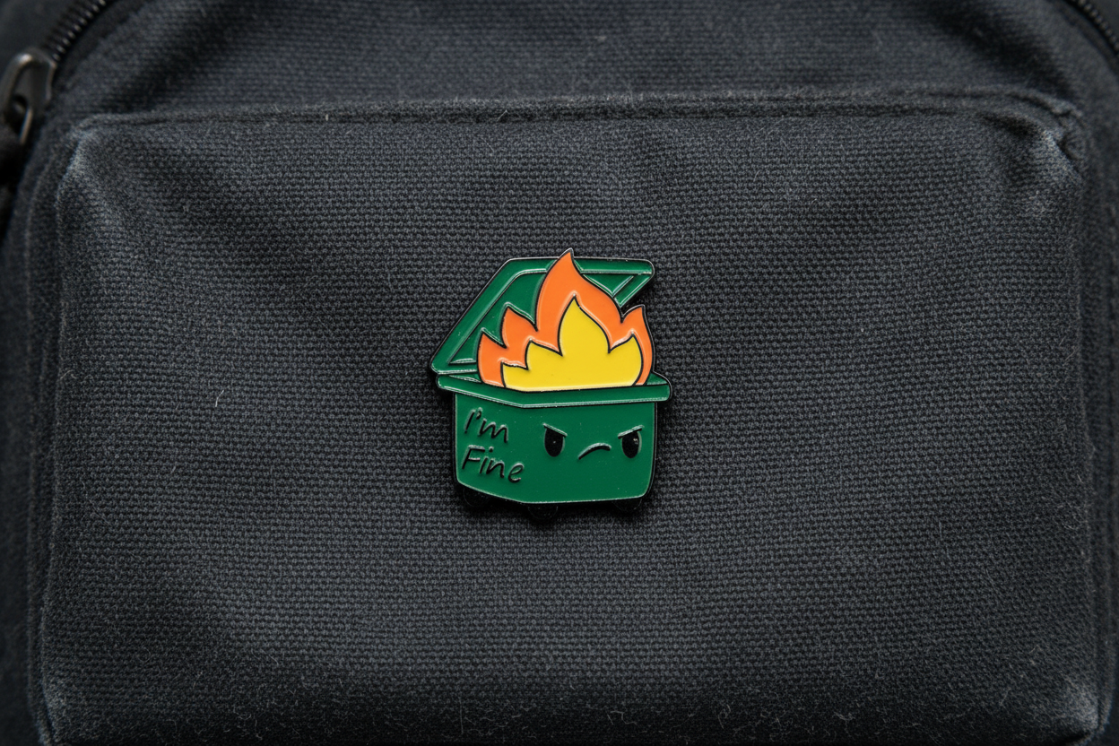 Dumpster Fire Enamel Pin - Funny Meme Humor, Coworker Gift, Lapel and Bookbag Pin