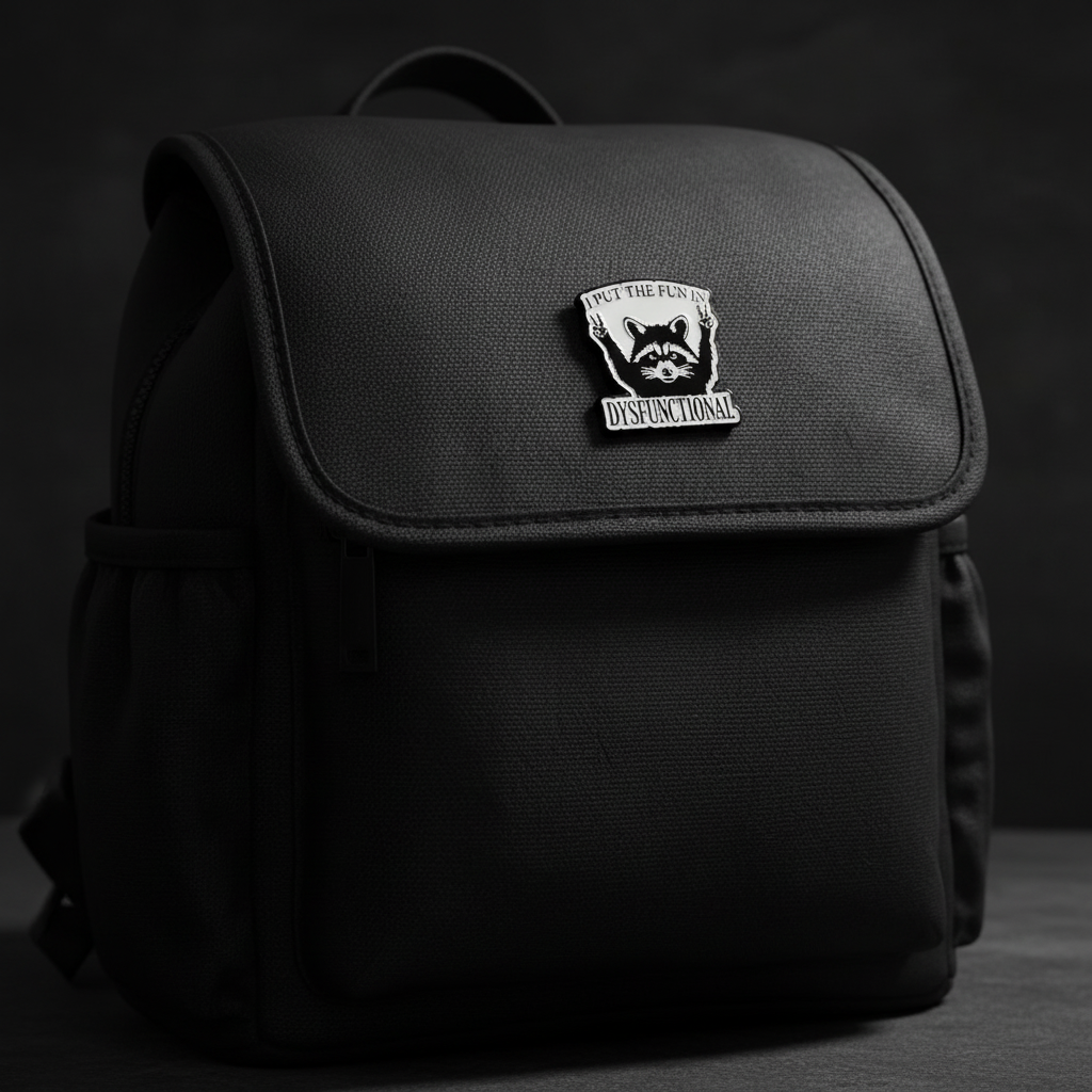 I put the fun in dysfunctional enamel pin on backpack sarcastic accessory for customizing bags and school gear