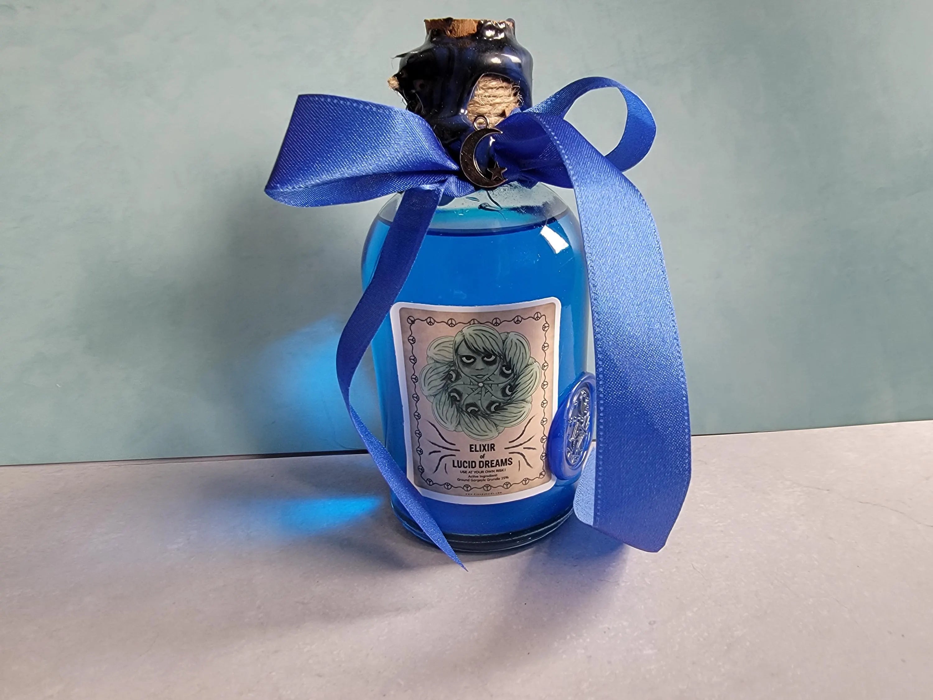 Swirling Blue Potion Bottle – Gothic Witch Decor – DND Display Prop – Fantasy LARP Accessory