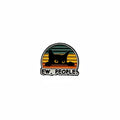Pin with a black cat design and 'EW. PEOPLE.' text on a gray background