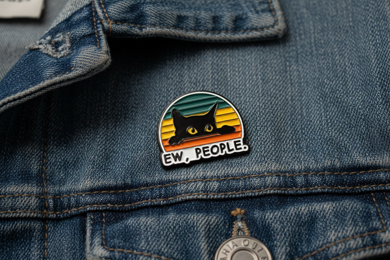 Ew People Enamel Pin, Funny Cat Pin, Introvert Gift, Bookbag and Lapel Pin