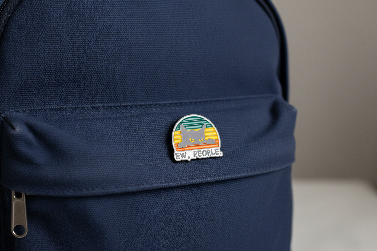 Ew People Enamel Pin, Funny Cat Pin, Introvert Gift, Bookbag and Lapel Pin