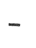 Black enamel pin with white text on white background