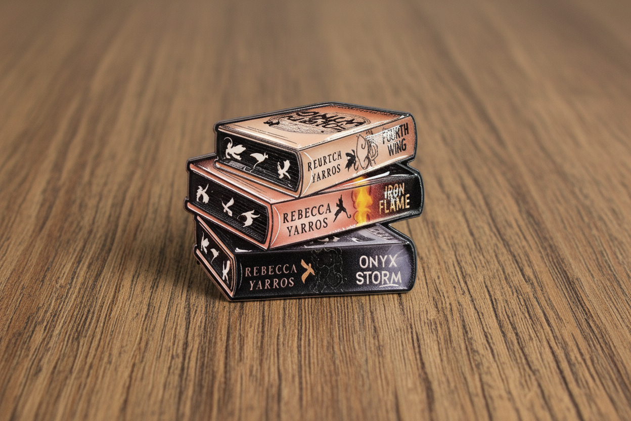 Fourth Wing Book Stack Enamel Pin - Fantasy Book Pin for BookTok Lovers, Dragon Rider Inspired Bookish Pin, Reader Gift