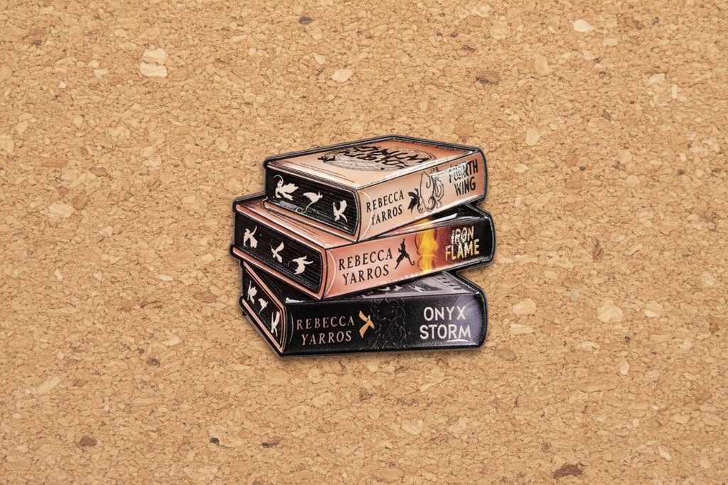 Fourth Wing Book Stack Enamel Pin - Fantasy Book Pin for BookTok Lovers, Dragon Rider Inspired Bookish Pin, Reader Gift