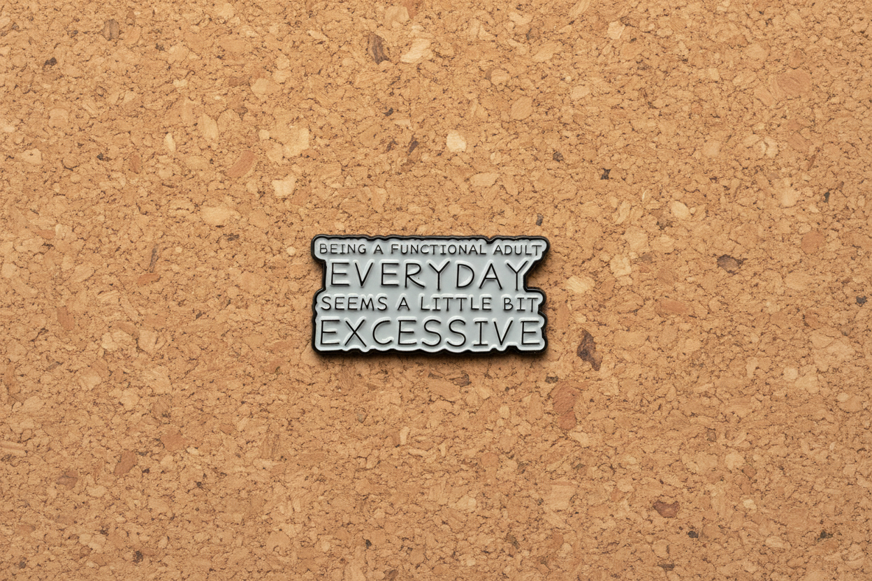 Being a Functional Adult Everyday Is a Bit Excessive Enamel Pin - Funny Sarcastic Humor Pin, Introvert Pin, Coworker Gift