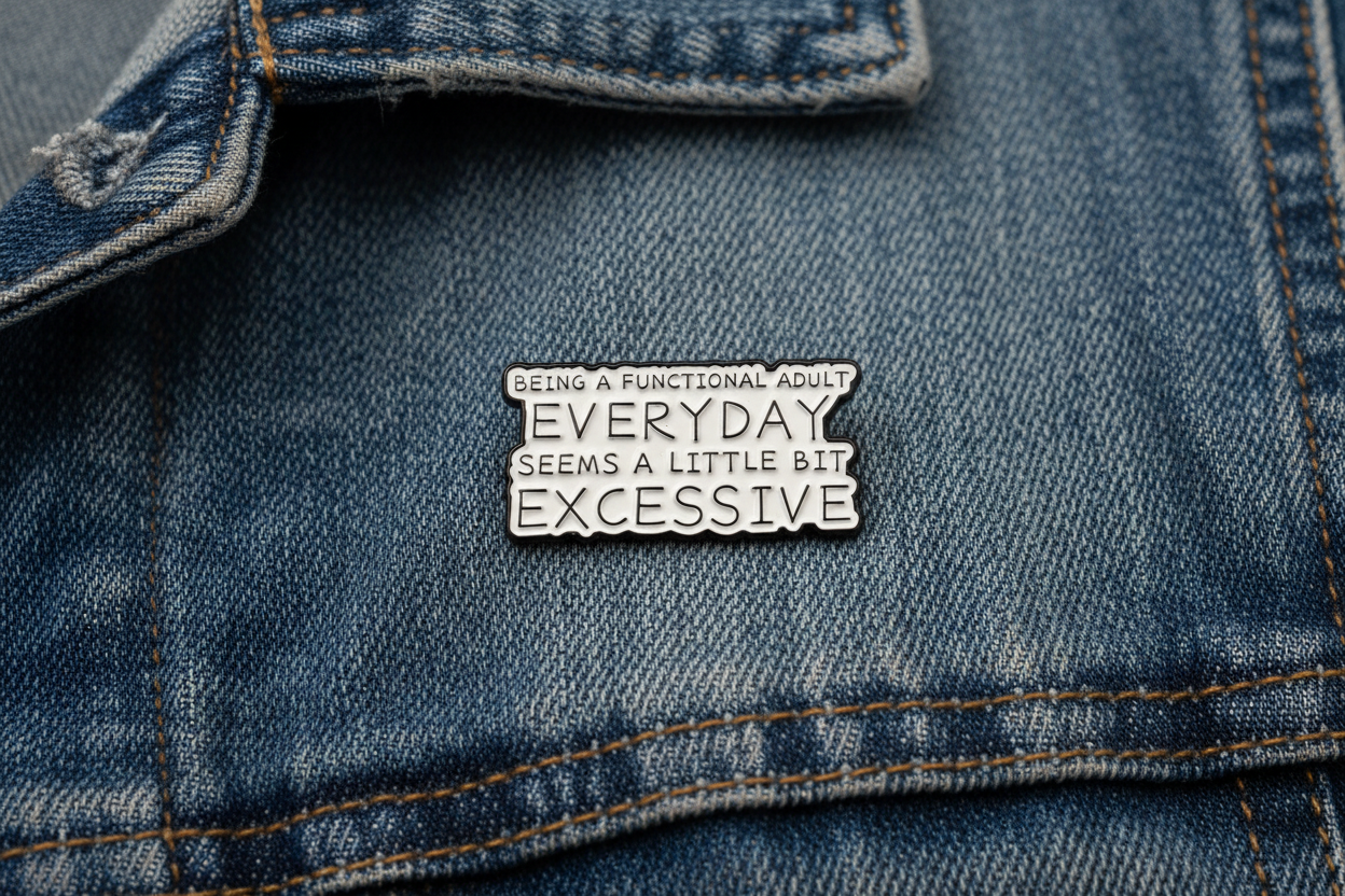 Being a Functional Adult Everyday Is a Bit Excessive Enamel Pin - Funny Sarcastic Humor Pin, Introvert Pin, Coworker Gift