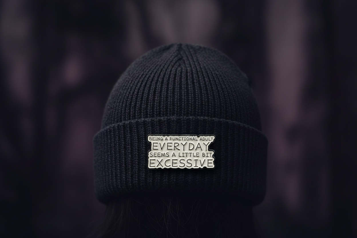 Being a Functional Adult Everyday Is a Bit Excessive Enamel Pin - Funny Sarcastic Humor Pin, Introvert Pin, Coworker Gift