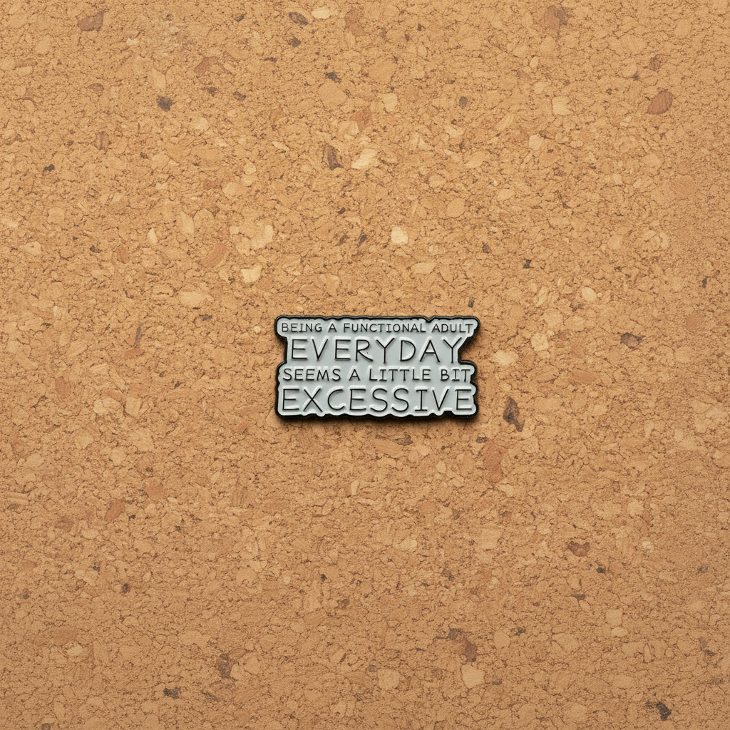 Being a functional adult everyday enamel pin displayed on cork board adult enamel pin for collectors and display