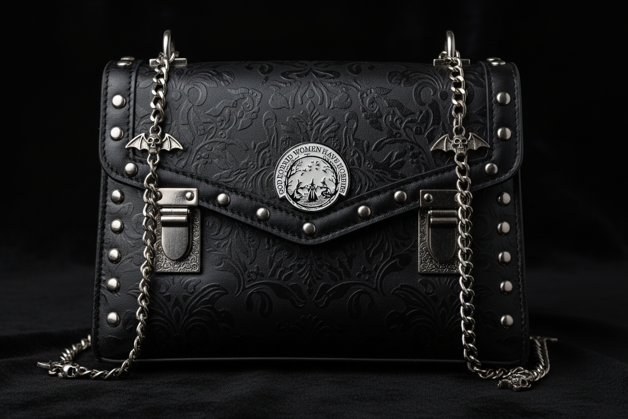 God forbid women have hobbies enamel pin attached to purse goth style accessory for bags and personal style