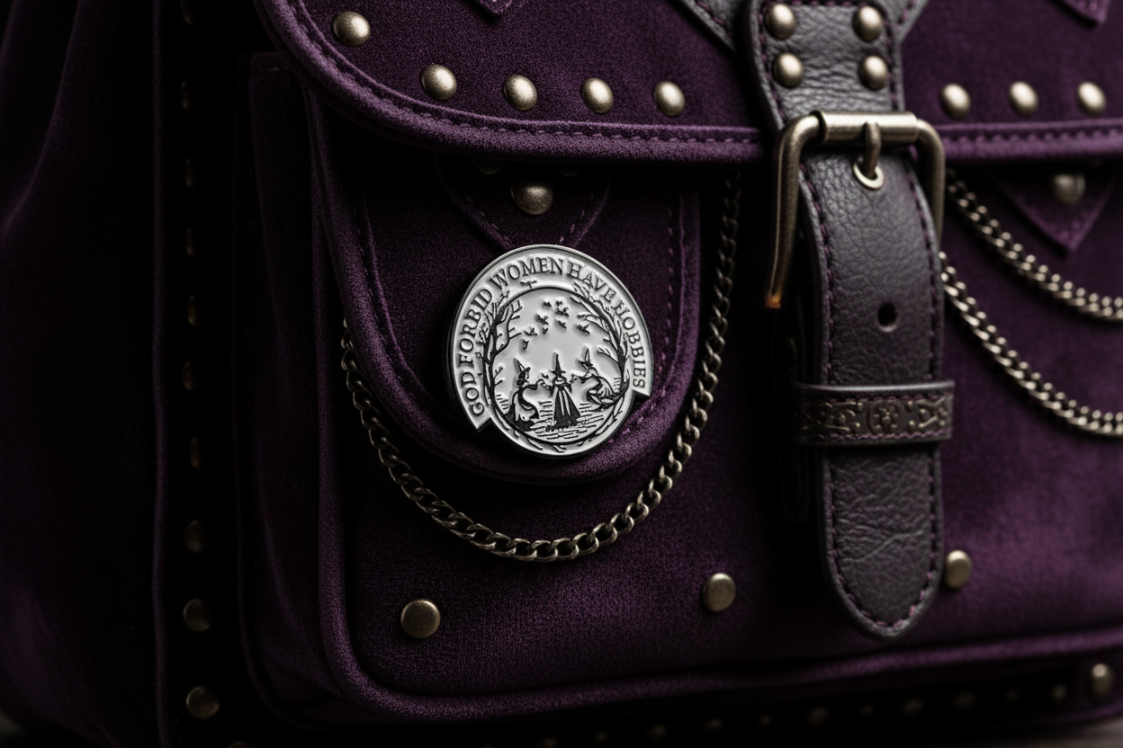 God forbid women have hobbies enamel pin attached to purse gothic  accessory for bags and personal style