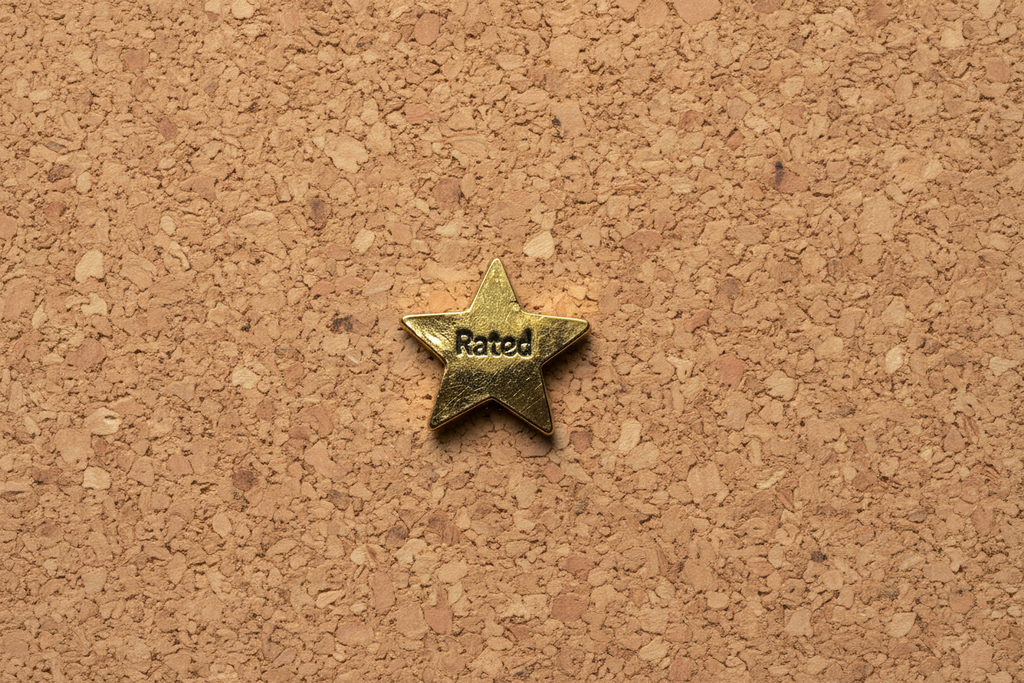 Gold star-shaped object with 'i tried ' engraved on a cork background