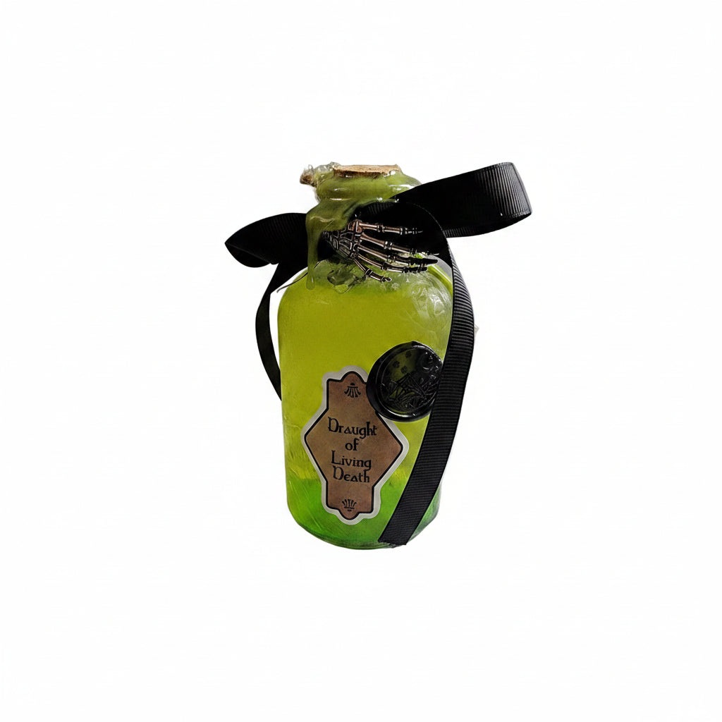 Handcrafted Green Potion Bottle – Witch Decor – Fantasy DND & LARP Display Prop – Gothic Shelf Accessory