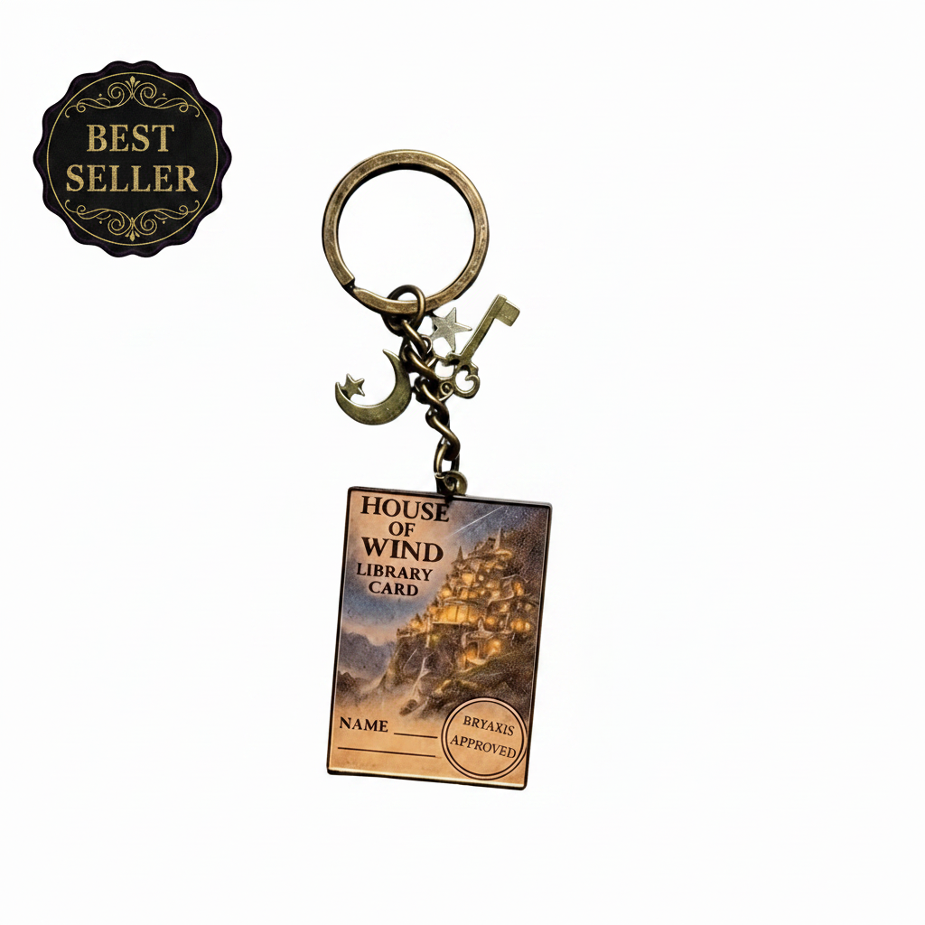 ACOTAR Inspired House of Wind Library Card Keychain – Bronze Metal Keychain with Moon Star Charms – BookTok Fantasy Romance Gift