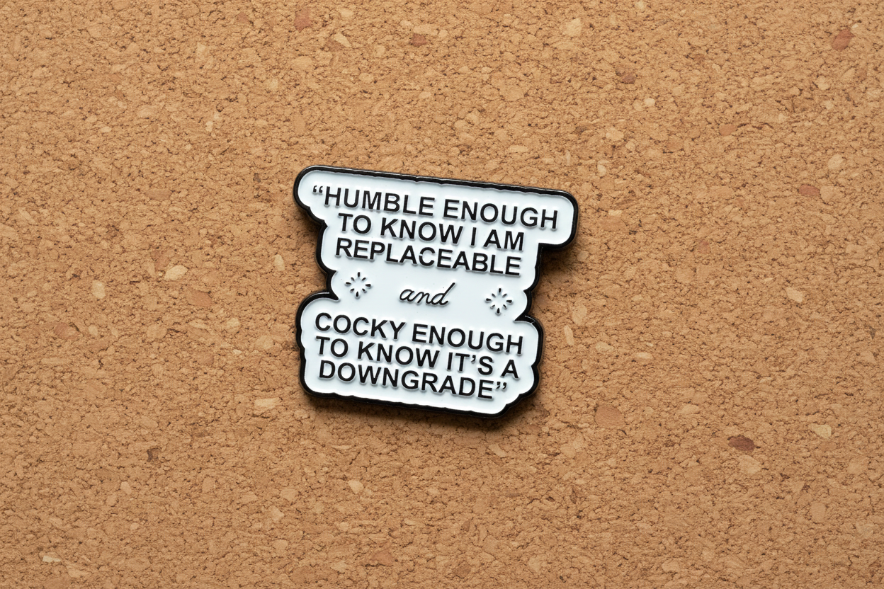 Humble Enough To Know I Am Replaceable and Cocky Enough To Know It's a Downgrade Enamel Pin -  Funny Meme Pin, Coworker Gift, Bookbag and Lapel Pin
