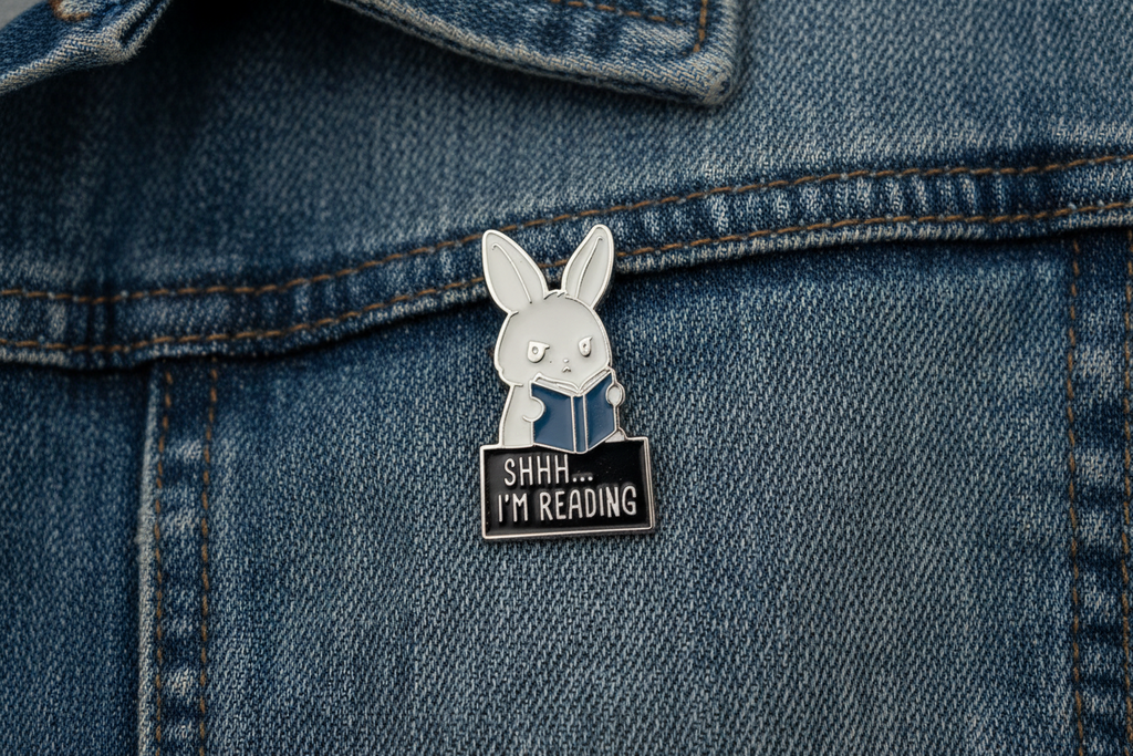 Shhhh! I'm Reading Enamel Pin - Cute Bunny Pin, Book Lover Gift, Bookbag and Lapel Pin