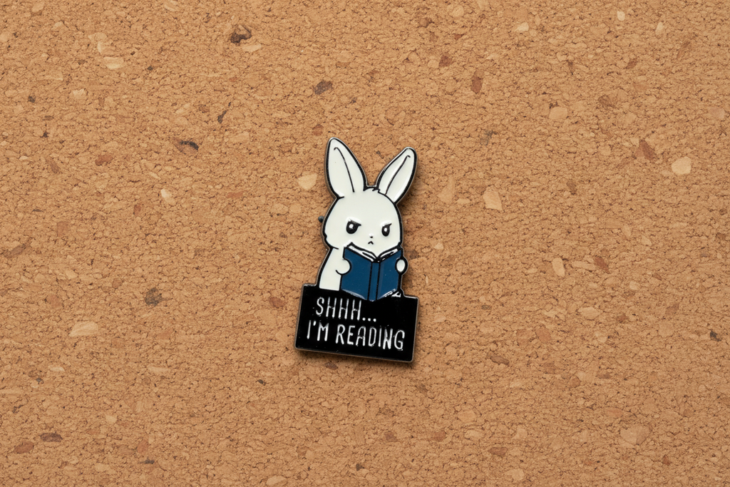 Shhhh! I'm Reading Enamel Pin - Cute Bunny Pin, Book Lover Gift, Bookbag and Lapel Pin