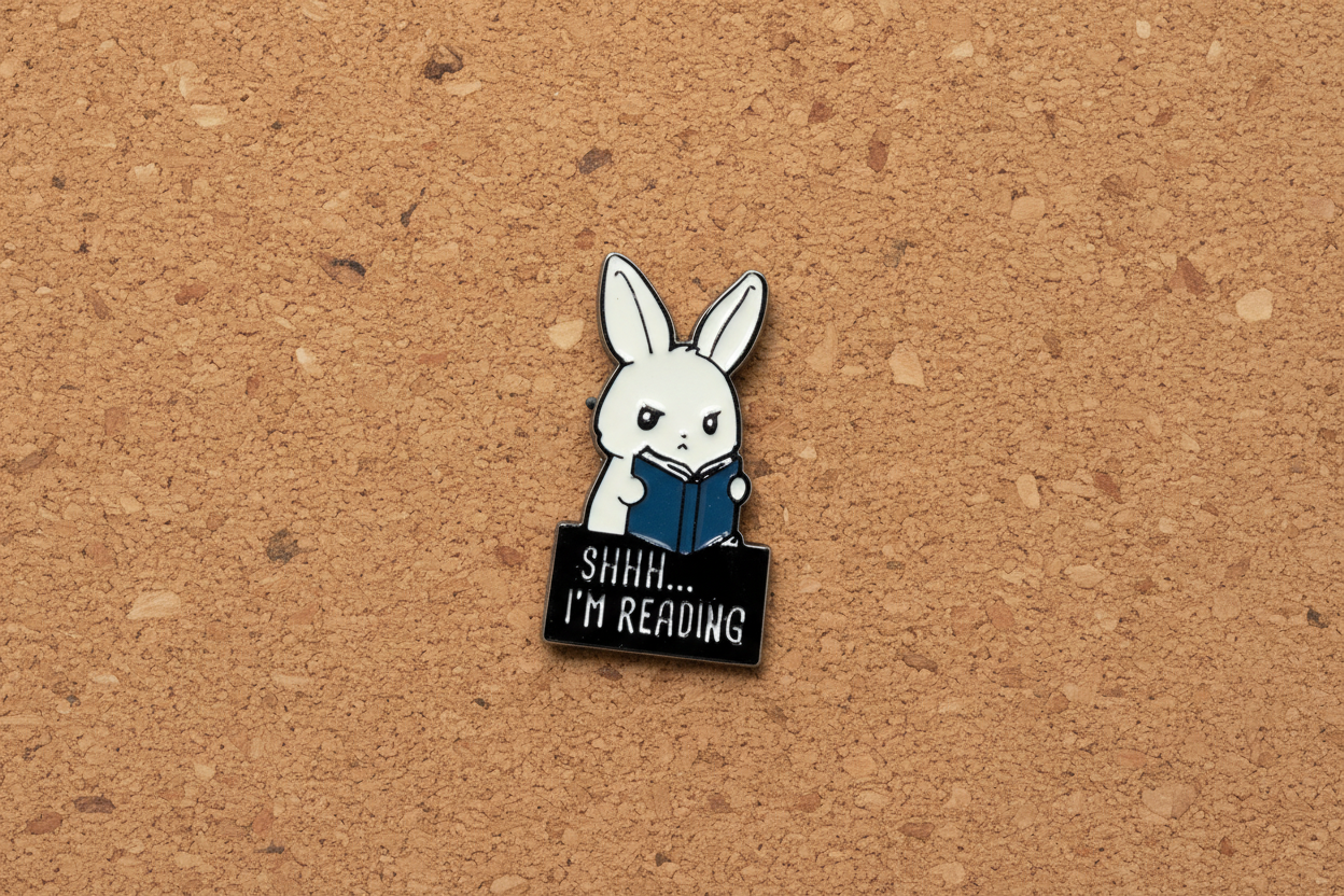 Shhhh! I'm Reading Enamel Pin - Cute Bunny Pin, Book Lover Gift, Bookbag and Lapel Pin
