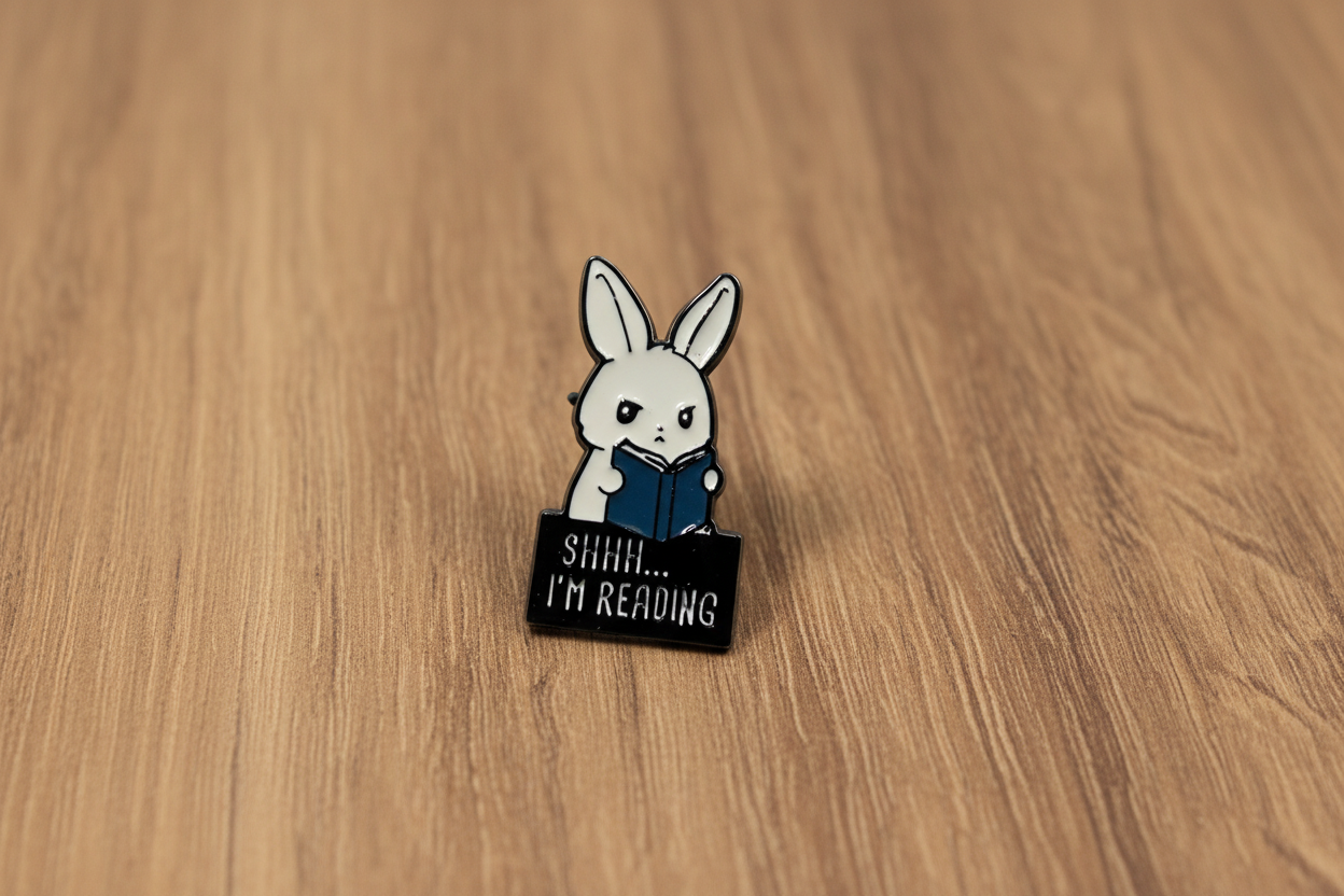 Shhhh! I'm Reading Enamel Pin - Cute Bunny Pin, Book Lover Gift, Bookbag and Lapel Pin