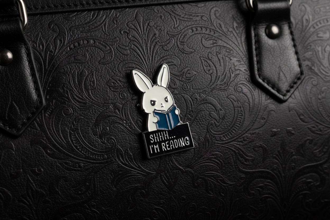 Shhhh! I'm Reading Enamel Pin - Cute Bunny Pin, Book Lover Gift, Bookbag and Lapel Pin