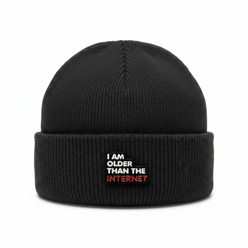 I am older than the internet enamel pin worn on beanie hat alternative enamel pin for casual outfits and street wear