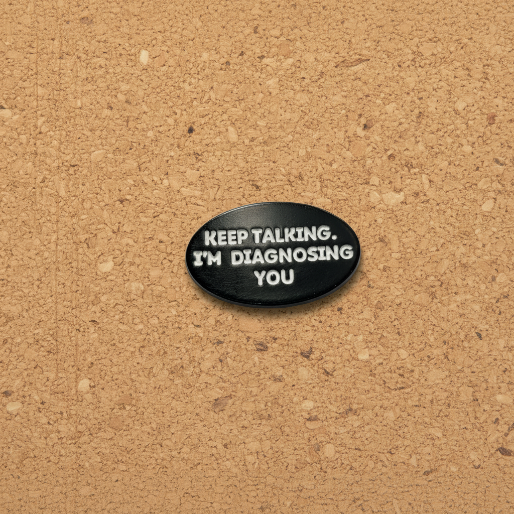 Keep talking. I'm diagnosing you enamel pin displayed on cork board funny enamel pin for collectors and display