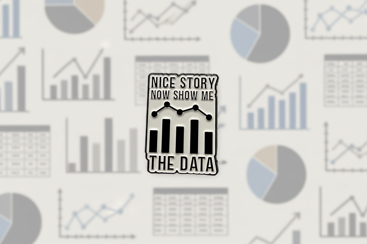 Nice Story Now Show Me the Data Enamel Pin - Funny Meme Pin, Coworker Gift, Backpack and Lapel Pin