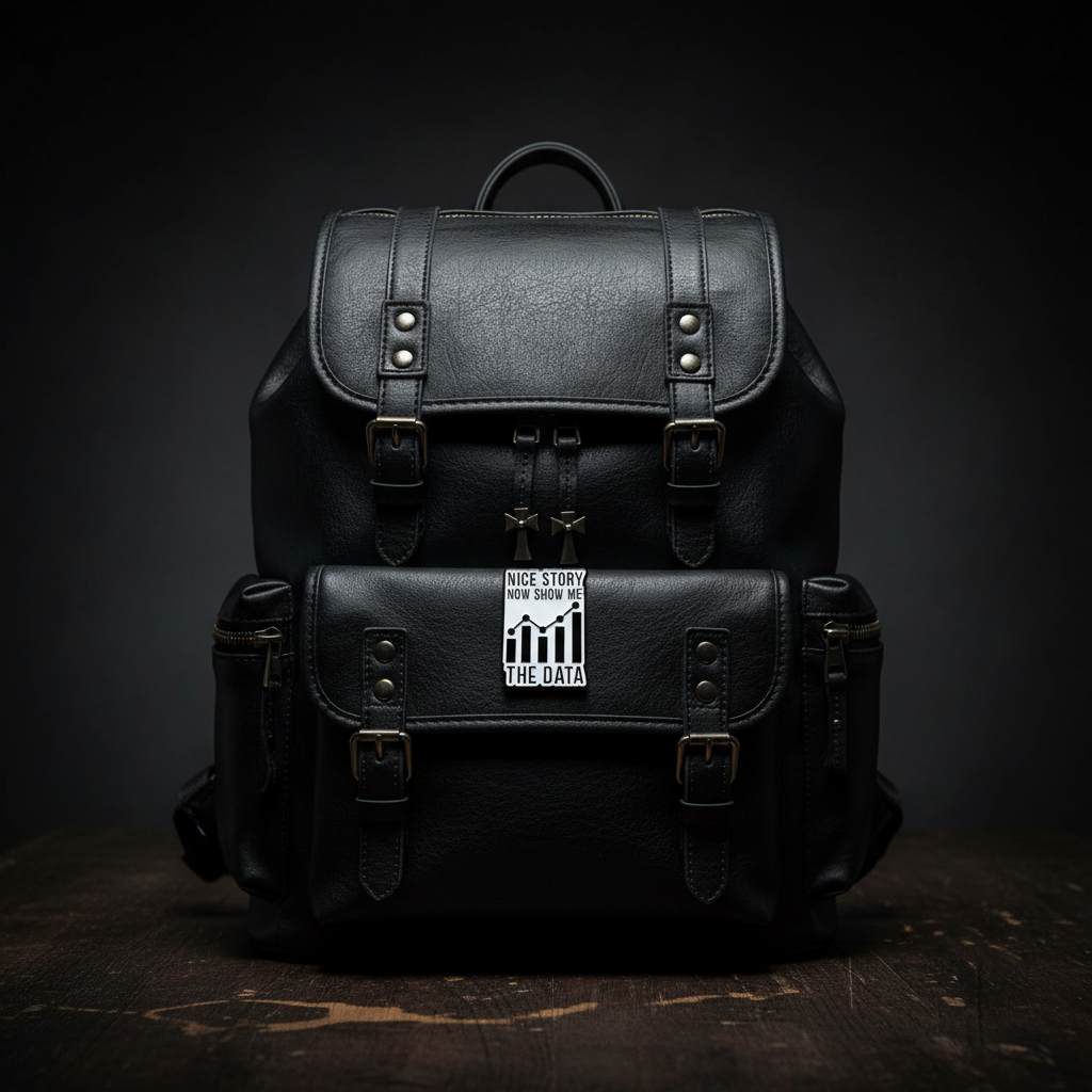 Nice story now show me the data enamel pin on backpack funny accessory for customizing bags and school gear