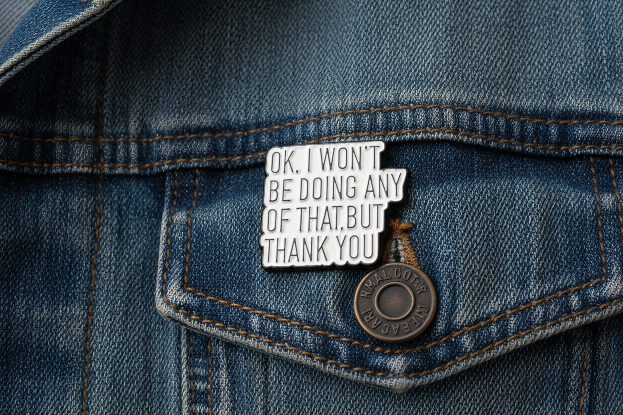 Okay, I Won't Be Doing Any of That But Thank you Enamel Pin - Funny Meme Pin, Coworker Gift, Bookbag and Lapel Pin