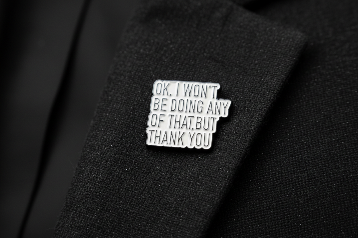 Okay, I Won't Be Doing Any of That But Thank you Enamel Pin - Funny Meme Pin, Coworker Gift, Bookbag and Lapel Pin