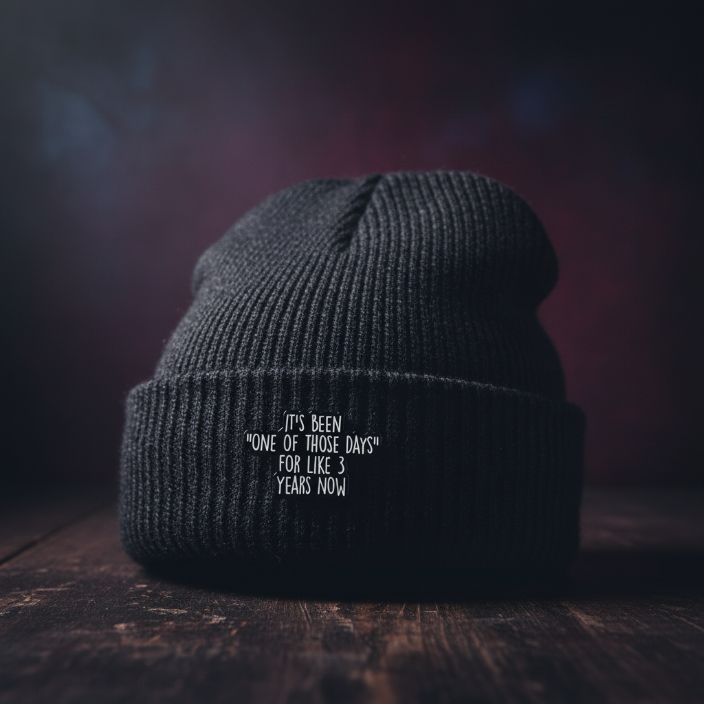 It's be none of those days for like 3 Years now enamel pin worn on beanie hat alternative enamel pin for casual outfits and street wear