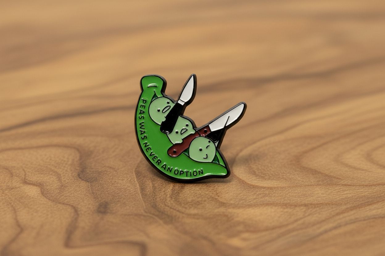 Green and white pin with text on a wood background